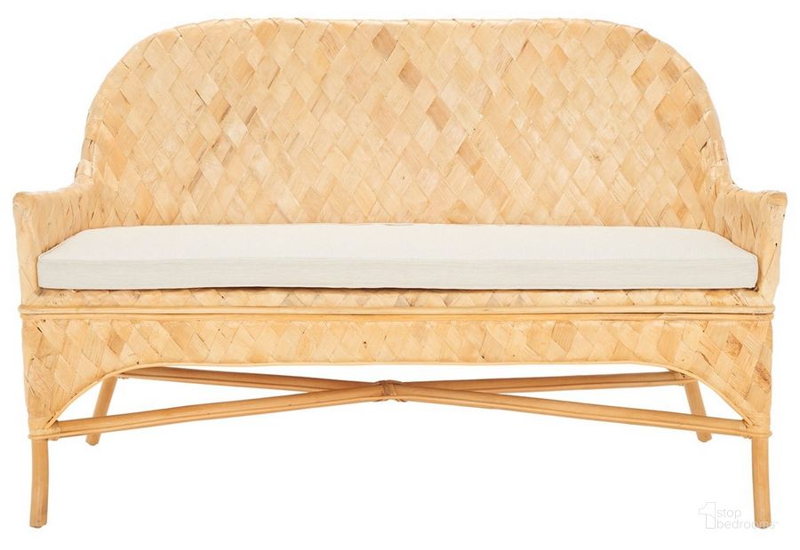 The appearance of Chorus Woven Sofa Bench in Natural and White designed by Safavieh in the coastal interior design. This natural and white piece of furniture  was selected by 1StopBedrooms from Chorus Collection to add a touch of cosiness and style into your home. Sku: SEA7041A. Product Type: Bench. Material: Rattan. Image1