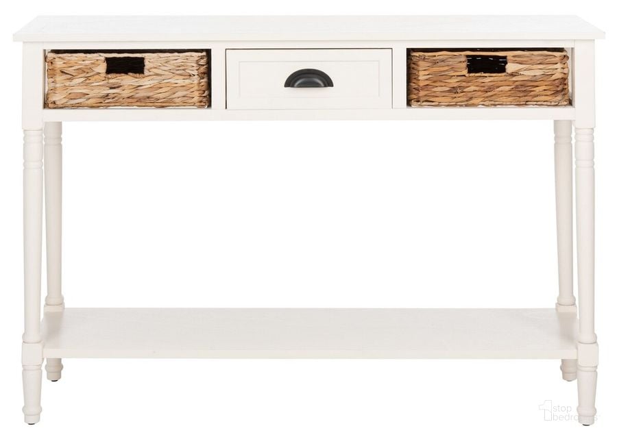 The appearance of Christa Distressed White Console Table with Storage designed by Safavieh in the rustic / southwestern interior design. This distressed white piece of furniture  was selected by 1StopBedrooms from Christa Collection to add a touch of cosiness and style into your home. Sku: AMH5737B. Material: Aluminum. Product Type: Console. Image1