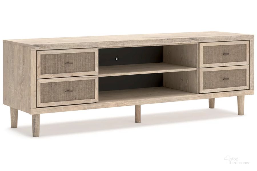 The appearance of Cielden 62 Inch TV Stand In Two-tone designed by Signature Design by Ashley in the modern / contemporary interior design. This two-tone piece of furniture  was selected by 1StopBedrooms from Cielden Collection to add a touch of cosiness and style into your home. Sku: W1199-68. Material: Wood. Product Type: TV Stand. Image1
