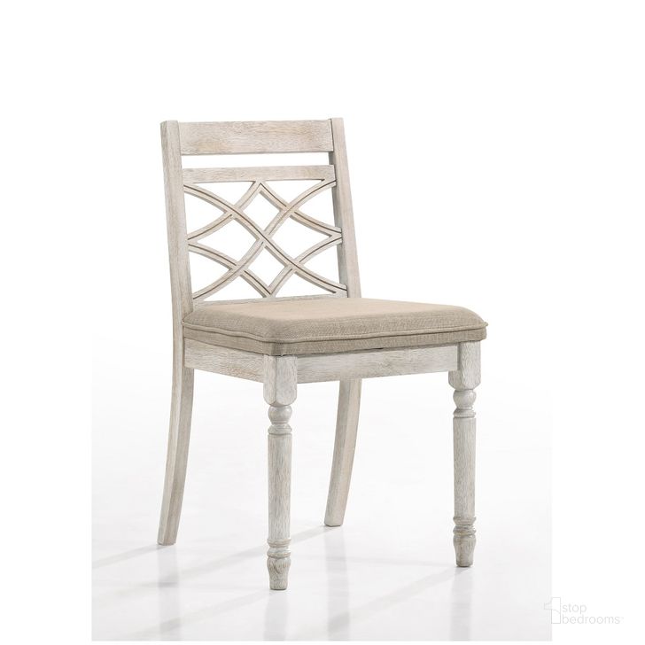 The appearance of Cillin Side Chair Set of 2 In Antique White designed by ACME in the transitional interior design. This antique white piece of furniture  was selected by 1StopBedrooms from Cillin Collection to add a touch of cosiness and style into your home. Sku: DN01806. Material: Wood. Product Type: Side Chair. Image1
