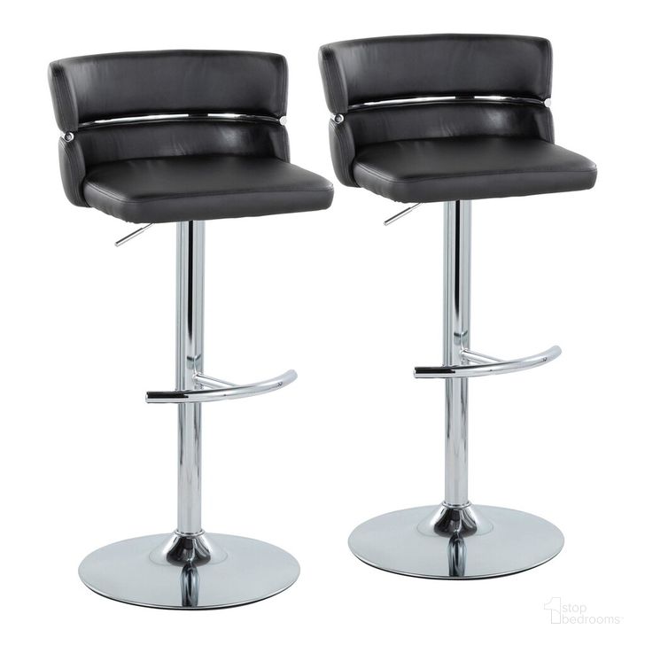 The appearance of Cinch Adjustable Barstool Set of 2 In Chrome designed by Lumisource in the modern / contemporary interior design. This chrome piece of furniture  was selected by 1StopBedrooms from Cinch Collection to add a touch of cosiness and style into your home. Sku: BS-CINCHPU-RNT2 CHRCHRBK2. Material: Leather. Product Type: Barstool. Image1