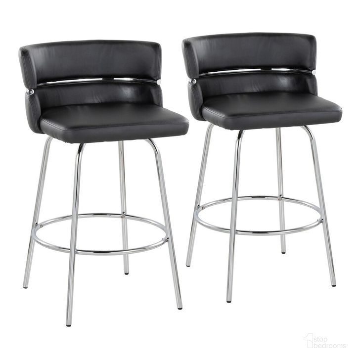 The appearance of Cinch Claire 26 Inch Fixed Height Counter Stool Set of 2 In Chrome designed by Lumisource in the modern / contemporary interior design. This chrome piece of furniture  was selected by 1StopBedrooms from Cinch Collection to add a touch of cosiness and style into your home. Sku: B26-CINCHPU-CLARG2 CHRCHRBK2. Material: Leather. Product Type: Barstool. Image1
