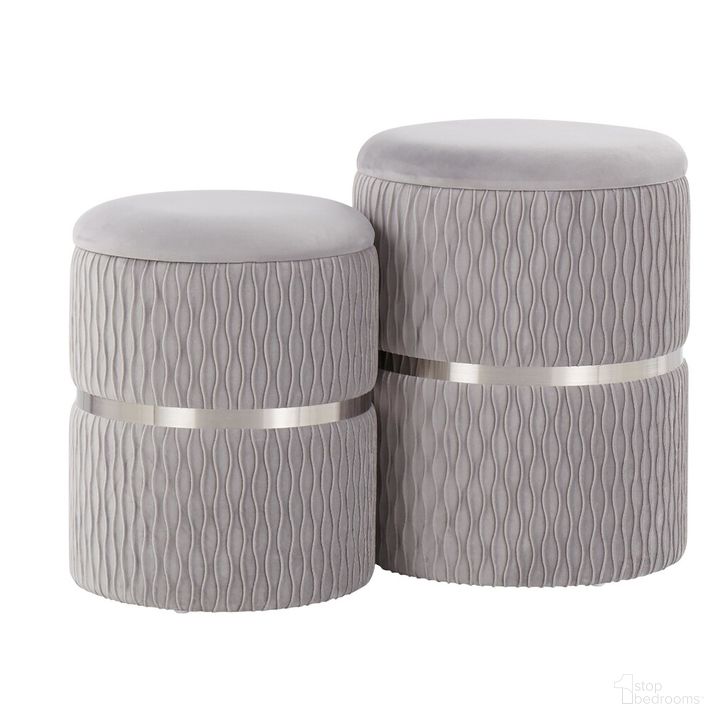 The appearance of Cinch Nesting Ottoman Set In Silver designed by Lumisource in the modern / contemporary interior design. This silver piece of furniture  was selected by 1StopBedrooms from Cinch Collection to add a touch of cosiness and style into your home. Sku: OT-CINCH VSV. Product Type: Ottoman. Material: Velvet. Image1