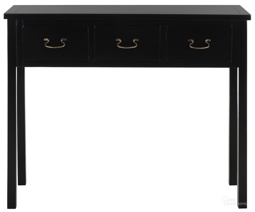 The appearance of Cindy Black Console with 3 Storage Drawers designed by Safavieh in the country / farmhouse interior design. This black piece of furniture  was selected by 1StopBedrooms from Cindy Collection to add a touch of cosiness and style into your home. Sku: AMH6568B. Material: Wood. Product Type: Console. Image1