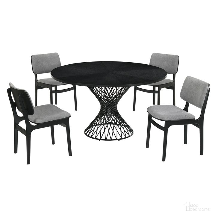 The appearance of Cirque and Lima 5-Piece Black Round Dining Set designed by Armen Living in the transitional interior design. This black piece of furniture  was selected by 1StopBedrooms from Cirque Collection to add a touch of cosiness and style into your home. Sku: LCCQDIBLBX1;LCCQDIBLBX2;LCLMSIGRBL;LCLMSIGRBL. Product Type: Dining Room Set. Material: MDF. Image1