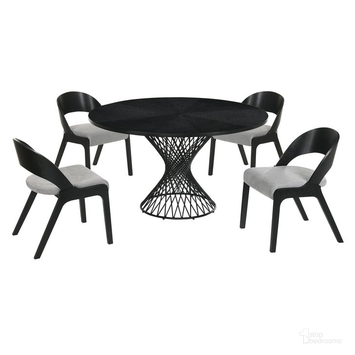 The appearance of Cirque and Polly 5-Piece Black Round Dining Set designed by Armen Living in the transitional interior design. This black piece of furniture  was selected by 1StopBedrooms from Cirque Collection to add a touch of cosiness and style into your home. Sku: LCCQDIBLBX1;LCCQDIBLBX2;LCPLSIGRBL;LCPLSIGRBL. Product Type: Dining Room Set. Material: MDF. Image1