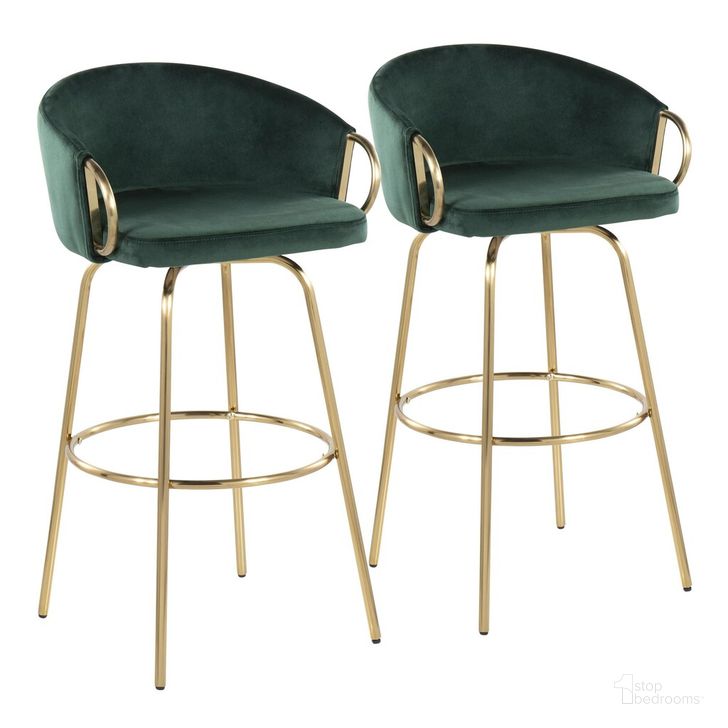The appearance of Claire 30 Inch Fixed Height Bar Stool Set of 2 In Gold and Green designed by Lumisource in the modern / contemporary interior design. This gold and green piece of furniture  was selected by 1StopBedrooms from Claire Collection to add a touch of cosiness and style into your home. Sku: B30-CLAIRE2 AUVGN2. Material: Metal. Product Type: Barstool. Image1