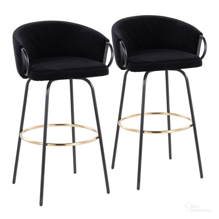 The appearance of Claire Barstool Set of 2 In Black and Gold designed by Lumisource in the modern / contemporary interior design. This black and gold piece of furniture  was selected by 1StopBedrooms from Claire Collection to add a touch of cosiness and style into your home. Sku: B30-CLAIRE2-SWVG BKVBK2. Material: Metal. Product Type: Barstool. Image1