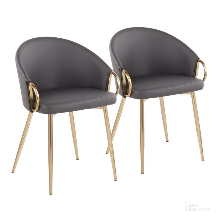 The appearance of Claire Chair Set of 2 In Grey and Gold designed by Lumisource in the modern / contemporary interior design. This grey and gold piece of furniture  was selected by 1StopBedrooms from Claire Collection to add a touch of cosiness and style into your home. Sku: CH-CLAIREPU2 AUGY2. Material: Leather. Product Type: Dining Chair. Image1