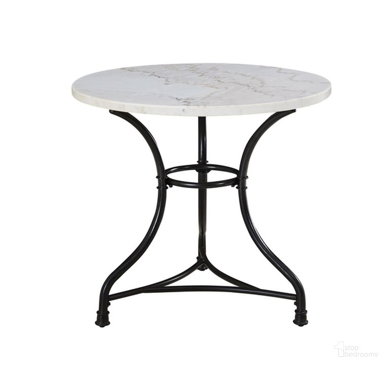 The appearance of Claire Round Cafe Table designed by Steve Silver in the transitional interior design. This white and black piece of furniture  was selected by 1StopBedrooms from Claire Collection to add a touch of cosiness and style into your home. Sku: CR340T. Material: Marble. Product Type: Coffee Table. Image1