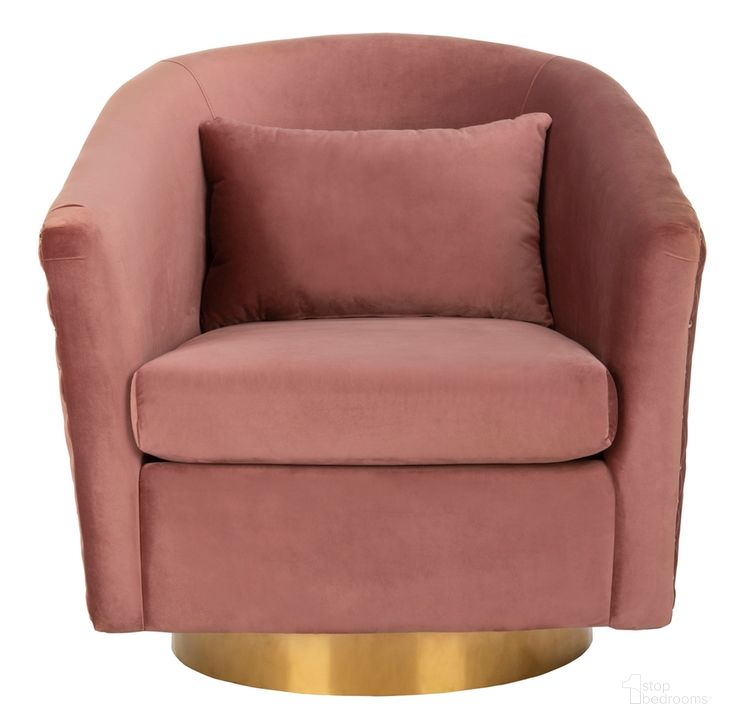 The appearance of Clara Quilted Swivel Tub Chair In Dusty Rose And Gold designed by Safavieh Couture in the modern / contemporary interior design. This dusty rose piece of furniture  was selected by 1StopBedrooms from Clara Collection to add a touch of cosiness and style into your home. Sku: SFV4702A. Material: Wood. Product Type: Accent Chair. Image1