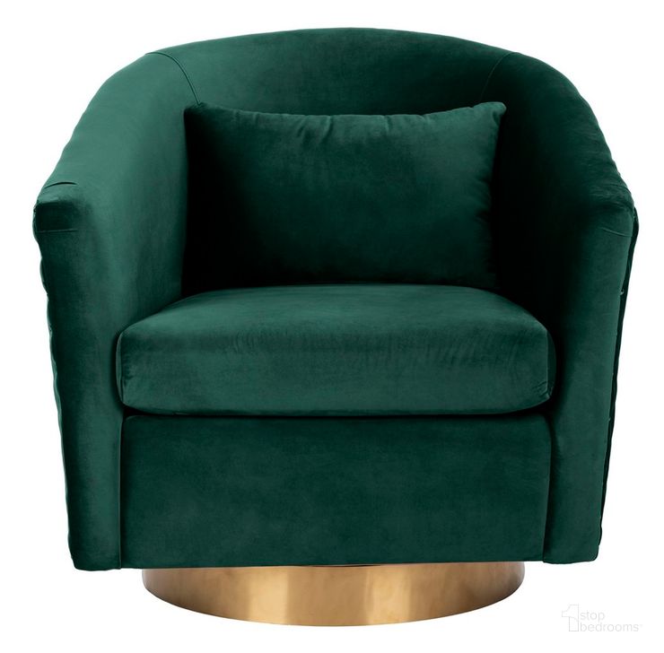 The appearance of Clara Quilted Swivel Tub Chair In Emerald And Gold designed by Safavieh Couture in the modern / contemporary interior design. This emerald piece of furniture  was selected by 1StopBedrooms from Clara Collection to add a touch of cosiness and style into your home. Sku: SFV4702B. Material: Wood. Product Type: Accent Chair. Image1