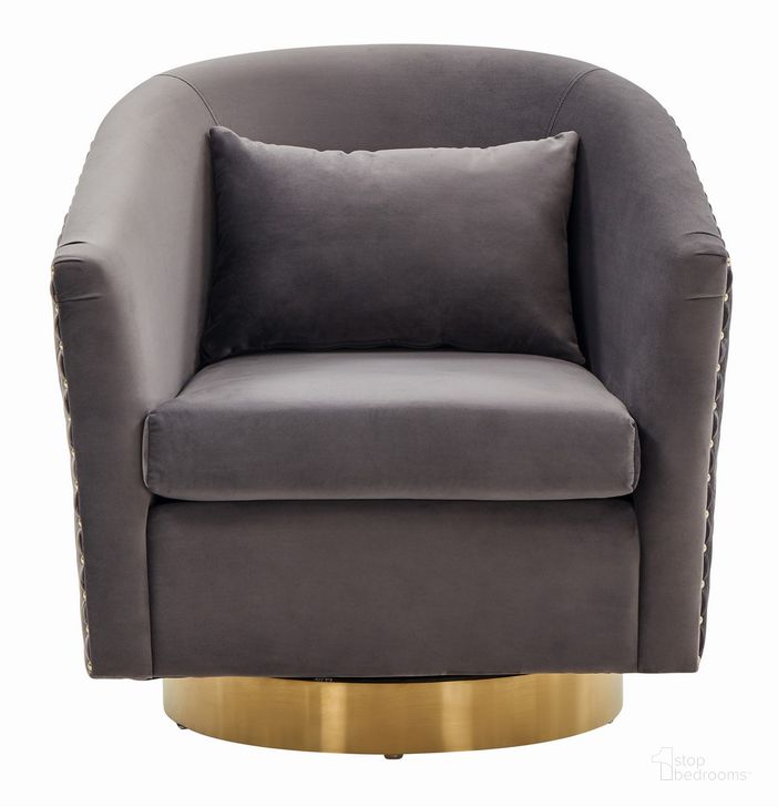 The appearance of Clara Quilted Swivel Tub Chair In Gold And Slate Grey designed by Safavieh Couture in the modern / contemporary interior design. This grey piece of furniture  was selected by 1StopBedrooms from Clara Collection to add a touch of cosiness and style into your home. Sku: SFV4702J. Material: Wood. Product Type: Accent Chair. Image1