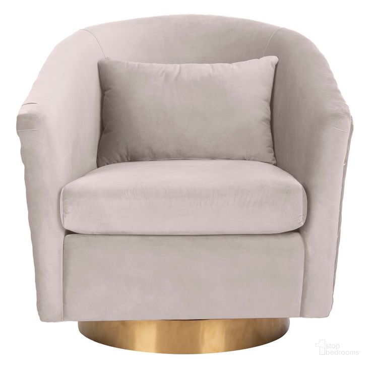 The appearance of Clara Quilted Swivel Tub Chair In Pale Taupe And Gold designed by Safavieh Couture in the modern / contemporary interior design. This taupe piece of furniture  was selected by 1StopBedrooms from Clara Collection to add a touch of cosiness and style into your home. Sku: SFV4702C. Material: Wood. Product Type: Accent Chair. Image1
