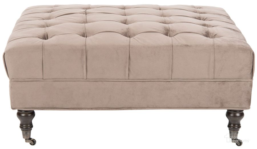 The appearance of Clark Mushroom Taupe and Espresso Cocktail Tufted Ottoman designed by Safavieh in the modern / contemporary interior design. This mushroom piece of furniture  was selected by 1StopBedrooms from Clark Collection to add a touch of cosiness and style into your home. Sku: MCR4654E. Material: Wood. Product Type: Ottoman. Image1