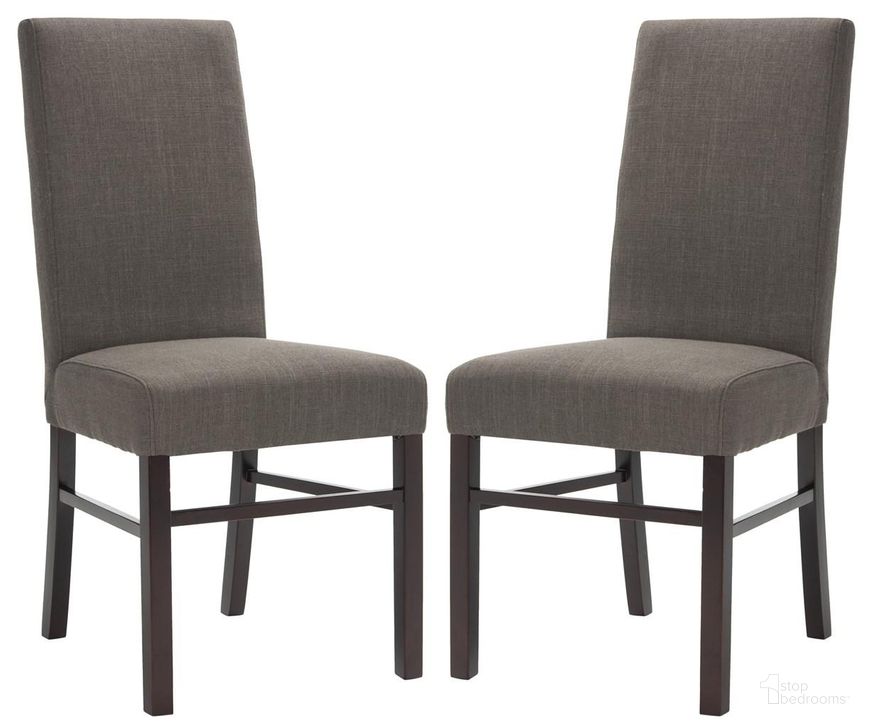The appearance of Classic Charcoal Brown and Cherry Mahogany Linen Side Chair Set of 2 designed by Safavieh in the transitional interior design. This charcoal piece of furniture  was selected by 1StopBedrooms from Classic Collection to add a touch of cosiness and style into your home. Sku: HUD8205J-SET2. Material: Wood. Product Type: Dining Chair. Image1