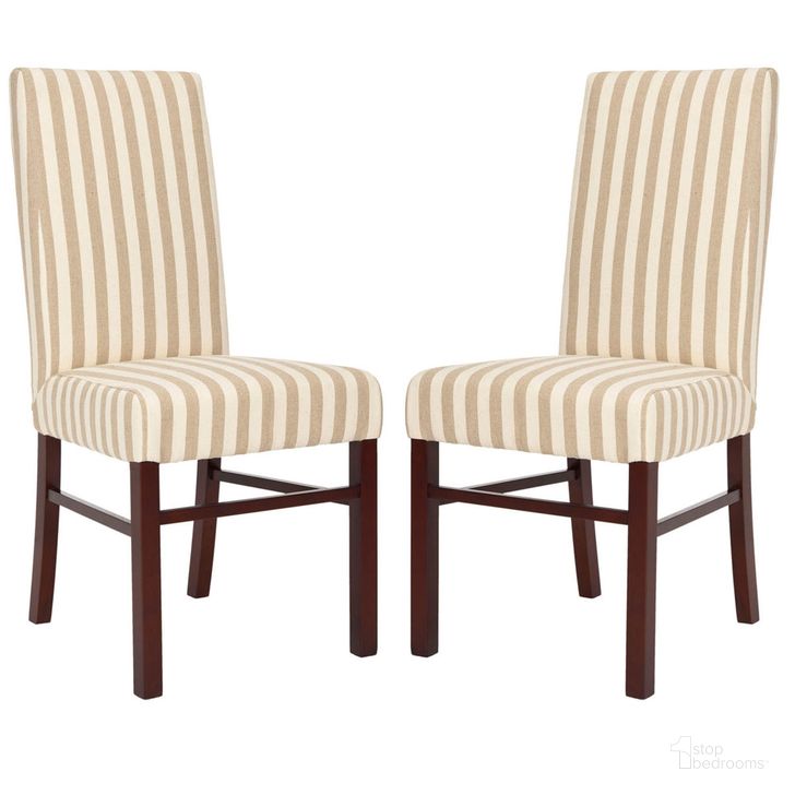 The appearance of Classic Cream, Tan and Cherry Mahogany Striped Side Chair Set of 2 designed by Safavieh in the traditional interior design. This tan and cream piece of furniture  was selected by 1StopBedrooms from Classic Collection to add a touch of cosiness and style into your home. Sku: HUD8205C-SET2. Material: Wood. Product Type: Dining Chair. Image1
