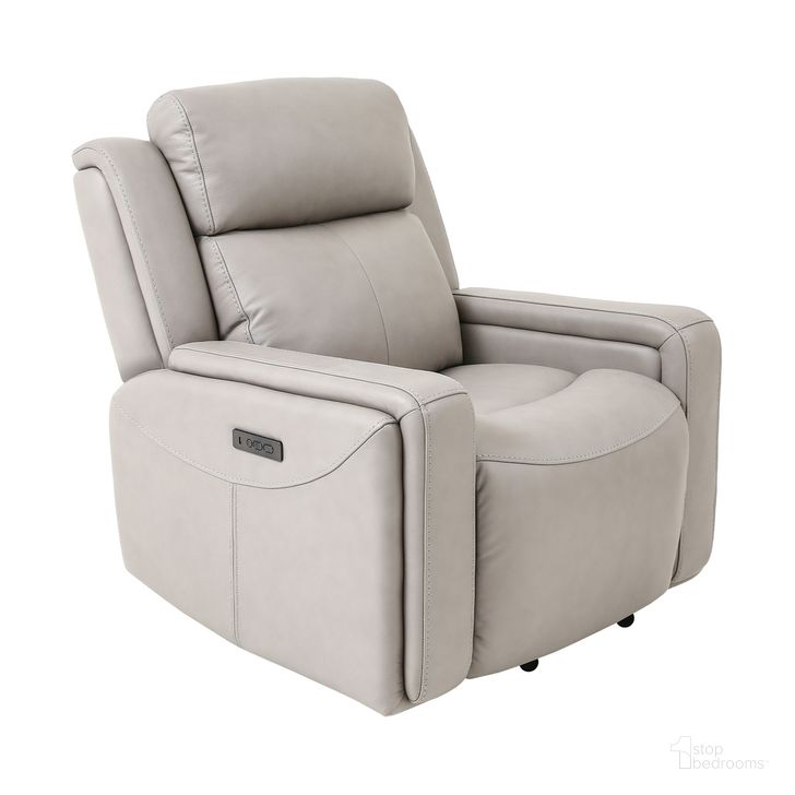 The appearance of Claude Dual Power Headrest and Lumbar Support Recliner Chair In Light Gray Genuine Leather designed by Armen Living in the modern / contemporary interior design. This light gray piece of furniture  was selected by 1StopBedrooms from Claude Collection to add a touch of cosiness and style into your home. Sku: LCCL1GR. Material: Leather. Product Type: Recliner. Image1