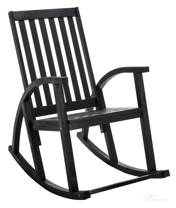 The appearance of Clayton Rocking Chair in Black designed by Safavieh in the modern / contemporary interior design. This black piece of furniture  was selected by 1StopBedrooms from Clayton Collection to add a touch of cosiness and style into your home. Sku: PAT7003D. Material: Wood. Product Type: Outdoor Chair. Image1