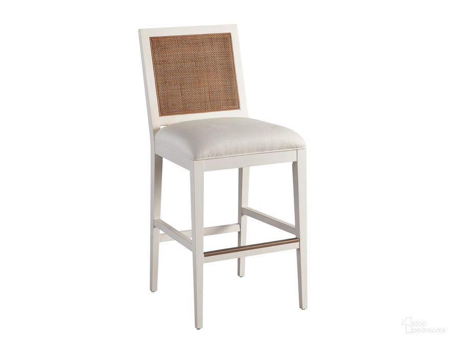 The appearance of Cleo Bar Stool 01-0935-896-01 designed by Barclay Butera in the coastal interior design. This white and brown piece of furniture  was selected by 1StopBedrooms from Laguna Collection to add a touch of cosiness and style into your home. Sku: 01-0935-896-01. Product Type: Barstool. Image1