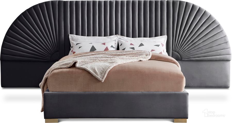 The appearance of Cleo Velvet King Bed In Grey designed by Meridian in the modern / contemporary interior design. This grey velvet piece of furniture  was selected by 1StopBedrooms from Cleo Collection to add a touch of cosiness and style into your home. Sku: CleoGrey-K-1;CleoGrey-K-2;CleoGrey-K-3. Bed Type: Platform Bed. Material: Wood. Product Type: Platform Bed. Bed Size: King. Image1