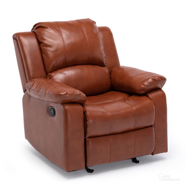 The appearance of Clifton Leather Gel Glider Rocker Recliner In Caramel designed by Comfort Pointe in the traditional interior design. This caramel piece of furniture  was selected by 1StopBedrooms from Clifton Collection to add a touch of cosiness and style into your home. Sku: 8070-57. Product Type: Recliner. Material: Plywood. Image1