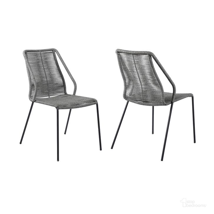 The appearance of Clip Indoor Outdoor Stackable Steel Dining Chair Set of 2 with Gray Rope designed by Armen Living in the modern / contemporary interior design. This gray piece of furniture  was selected by 1StopBedrooms from Clip Collection to add a touch of cosiness and style into your home. Sku: LCCPSIGRY. Material: Steel. Product Type: Outdoor Dining Chair. Image1