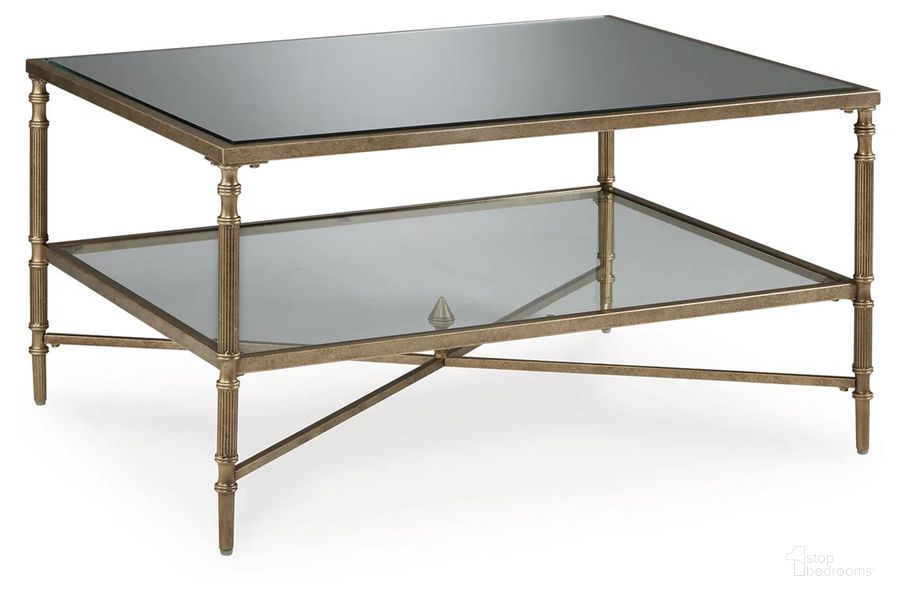 The appearance of Cloverty Coffee Table In Gold designed by Signature Design by Ashley in the traditional interior design. This gold piece of furniture  was selected by 1StopBedrooms from Cloverty Collection to add a touch of cosiness and style into your home. Sku: T440-1. Material: Metal. Product Type: Coffee Table. Image1