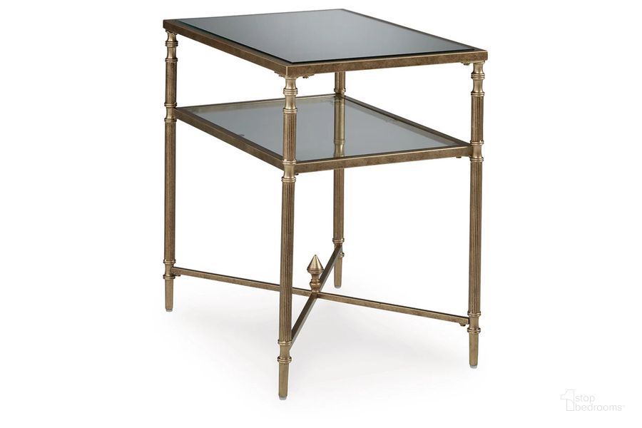 The appearance of Cloverty End Table In Gold designed by Signature Design by Ashley in the traditional interior design. This gold piece of furniture  was selected by 1StopBedrooms from Cloverty Collection to add a touch of cosiness and style into your home. Sku: T440-3. Material: Metal. Product Type: End Table. Image1