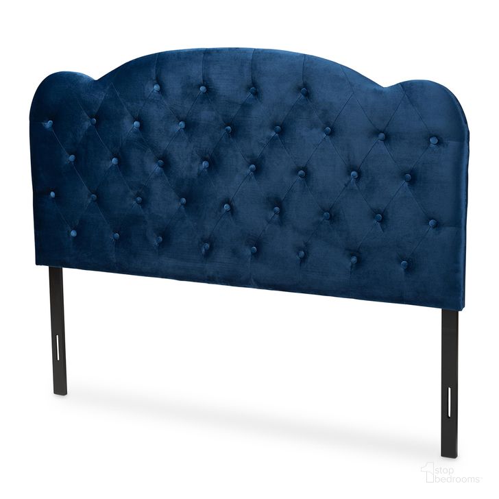 The appearance of Clovis Velvet Fabric Upholstered King Headboard In Navy Blue designed by Baxton Studio in the modern / contemporary interior design. This navy blue piece of furniture  was selected by 1StopBedrooms from Clovis Collection to add a touch of cosiness and style into your home. Sku: Clovis-Navy Blue Velvet-HB-King. Product Type: Headboard. Bed Size: King. Material: MDF. Image1