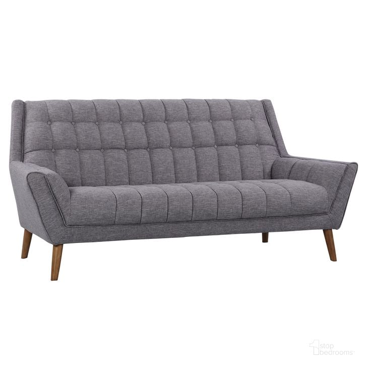 The appearance of Cobra Mid-Century Modern Sofa In Dark Gray Linen and Walnut Legs designed by Armen Living in the transitional interior design. This dark gray piece of furniture  was selected by 1StopBedrooms from Cobra Collection to add a touch of cosiness and style into your home. Sku: LCCO3DG. Material: Wood. Product Type: Sofa. Image1