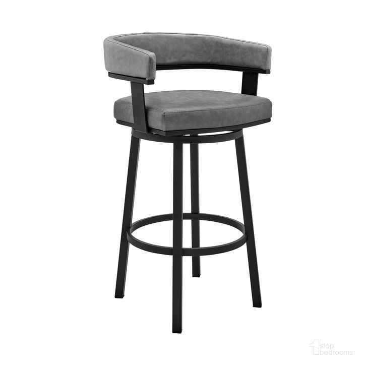 The appearance of Cohen 26 Inch Counter Height Swivel Bar Stool In Black Finish and Gray Faux Leather designed by Armen Living in the modern / contemporary interior design. This gray piece of furniture  was selected by 1StopBedrooms from Cohen Collection to add a touch of cosiness and style into your home. Sku: 721535761968. Product Type: Barstool. Material: Stainless Steel. Image1