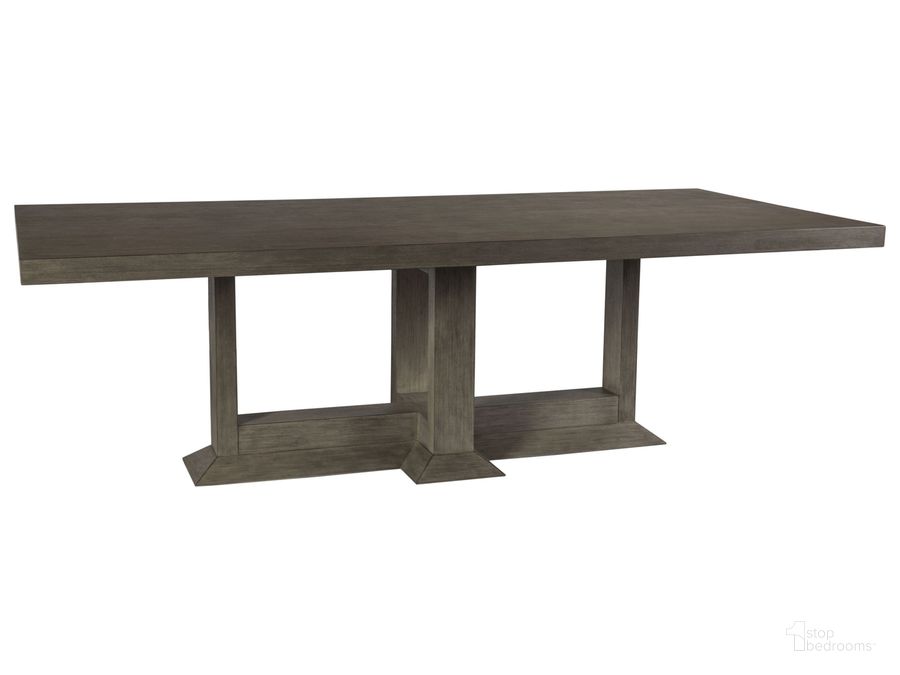 The appearance of Cohesion Program Emissary Rectangular Dining Table 01-2223-877C-41 designed by Artistica Home in the transitional interior design. This warm gray piece of furniture  was selected by 1StopBedrooms from Cohesion Program Collection to add a touch of cosiness and style into your home. Sku: 01-2223-877C-41. Table Base Style: Trestle. Product Type: Dining Table. Table Top Shape: Rectangular. Size: 96". Image1