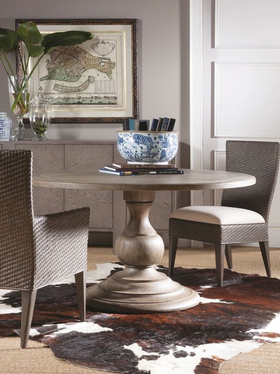 The appearance of Cohesion Program Grigio Axiom Round Dining Table designed by Artistica Home in the traditional interior design. This brown piece of furniture  was selected by 1StopBedrooms from Cohesion Program Collection to add a touch of cosiness and style into your home. Sku: 01-2005-870C-41. Table Base Style: Pedestal. Table Top Shape: Round. Product Type: Dining Table. Size: 54". Image1