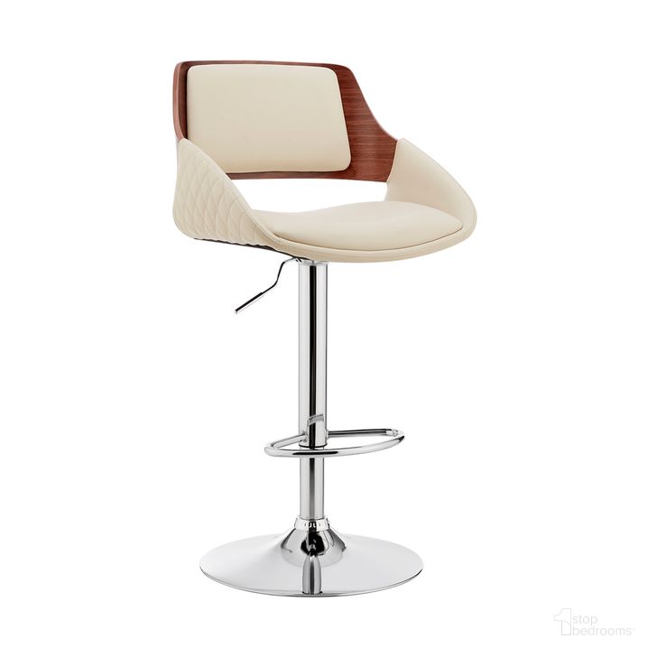 The appearance of Colby Adjustable Cream Faux Leather and Chrome Finish Bar Stool designed by Armen Living in the transitional interior design. This cream piece of furniture  was selected by 1StopBedrooms from Colby Collection to add a touch of cosiness and style into your home. Sku: LCCYBAWACR. Product Type: Barstool. Material: Iron. Image1