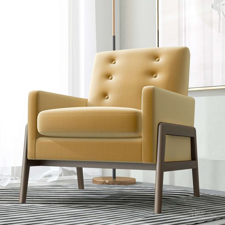 The appearance of Cole Yellow Velvet Lounge Chair designed by Ashcroft Furniture in the transitional interior design. This yellow piece of furniture  was selected by 1StopBedrooms from Cole Collection to add a touch of cosiness and style into your home. Sku: AFC00036. Material: Wood. Product Type: Lounge Chair. Image1