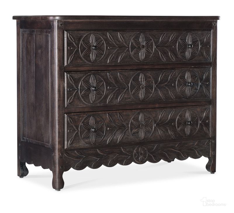 The appearance of Commerce and Market Flora Three-Drawer Chest In Brown designed by Hooker in the transitional interior design. This brown piece of furniture  was selected by 1StopBedrooms from Commerce and Market Collection to add a touch of cosiness and style into your home. Sku: 7228-85086-85. Material: Wood. Product Type: Chest. Image1