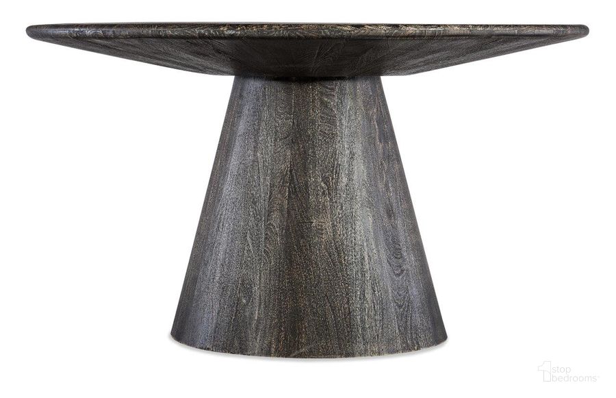 The appearance of Commerce and Market Madison Round Dining Table In Black designed by Hooker in the transitional interior design. This black piece of furniture  was selected by 1StopBedrooms from Commerce and Market Collection to add a touch of cosiness and style into your home. Sku: 7228-75005-99. Table Base Style: Pedestal. Table Top Shape: Round. Material: Wood. Product Type: Dining Table. Size: 54". Image1