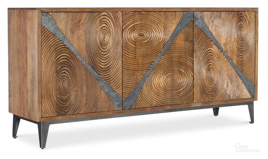 The appearance of Commerce and Market Vortex Credenza In Brown designed by Hooker in the transitional interior design. This brown piece of furniture  was selected by 1StopBedrooms from Commerce and Market Collection to add a touch of cosiness and style into your home. Sku: 7228-85076-85. Material: Wood. Product Type: Credenza. Image1