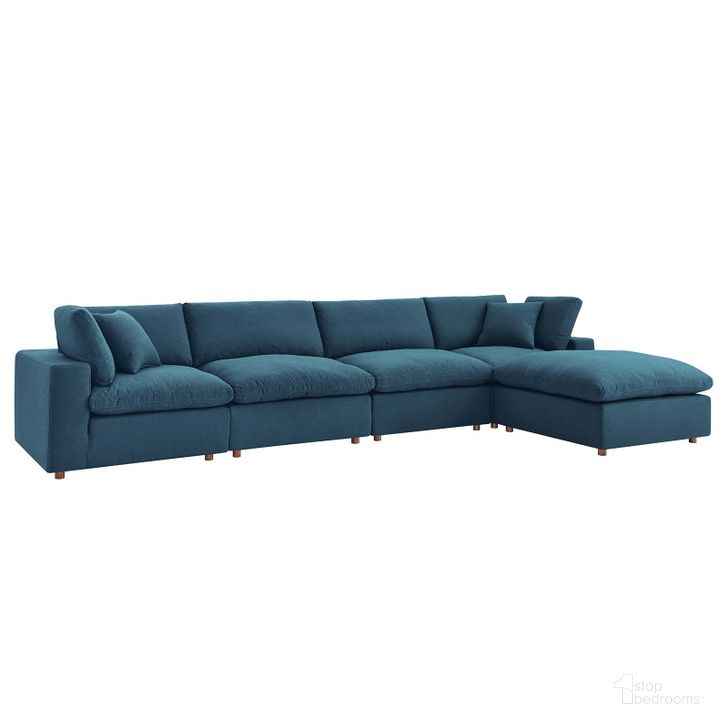 The appearance of Commix Azure Down Filled Overstuffed 5 Piece Sectional Sofa Set EEI-3358-AZU designed by Modway in the modern / contemporary interior design. This azure piece of furniture  was selected by 1StopBedrooms from Commix Collection to add a touch of cosiness and style into your home. Sku: EEI-3358-AZU. Material: Wood. Product Type: Sectional. Layout: Sofa & Chaise. Image1