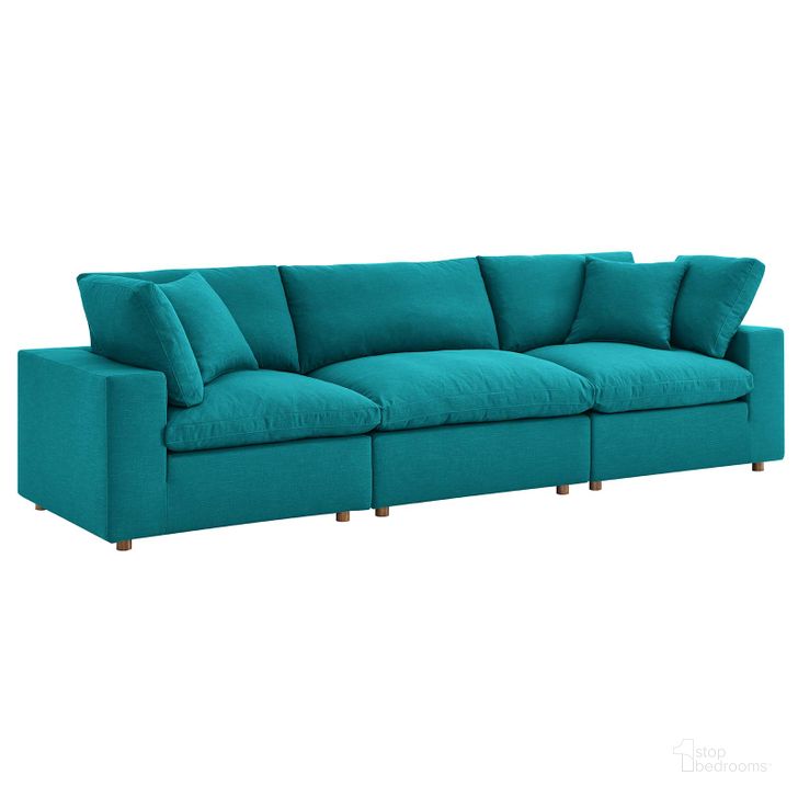 The appearance of Commix Teal Down Filled Overstuffed 3 Piece Sectional Sofa Set designed by Modway in the modern / contemporary interior design. This teal piece of furniture  was selected by 1StopBedrooms from Commix Collection to add a touch of cosiness and style into your home. Sku: EEI-3355-TEA. Material: Wood. Product Type: Sectional. Image1