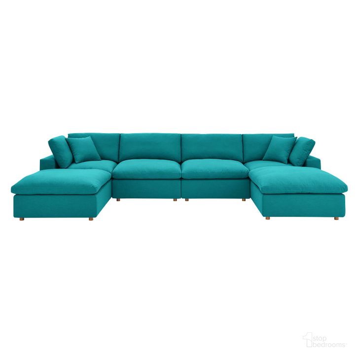 The appearance of Commix Teal Down Filled Overstuffed 6 Piece Sectional Sofa Set EEI-3362-TEA designed by Modway in the modern / contemporary interior design. This teal piece of furniture  was selected by 1StopBedrooms from Commix Collection to add a touch of cosiness and style into your home. Sku: EEI-3362-TEA. Material: Wood. Product Type: Sectional. Layout: U-Shape. Image1