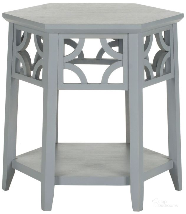 The appearance of Connr Pearl Blue Grey Hexagon End Table designed by Safavieh in the modern / contemporary interior design. This pearl blue grey piece of furniture  was selected by 1StopBedrooms from Connr Collection to add a touch of cosiness and style into your home. Sku: AMH4602C. Material: Wood. Product Type: Accent Table. Image1