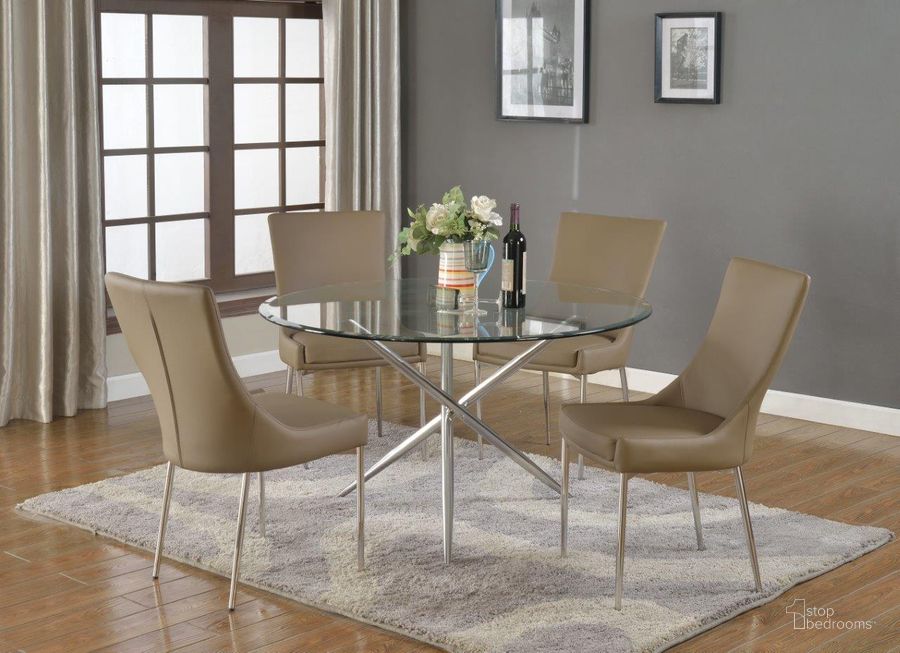 The appearance of Patricia Dining Set With Round Glass Table and Club-Style Chairs designed by Chintaly Imports in the modern / contemporary interior design. This  piece of furniture  was selected by 1StopBedrooms from Patricia Collection to add a touch of cosiness and style into your home. Sku: PATRICIA-DT-T;PATRICIA-DT-B;PATRICIA-SC-BRW. Product Type: Dining Room Set. Image1