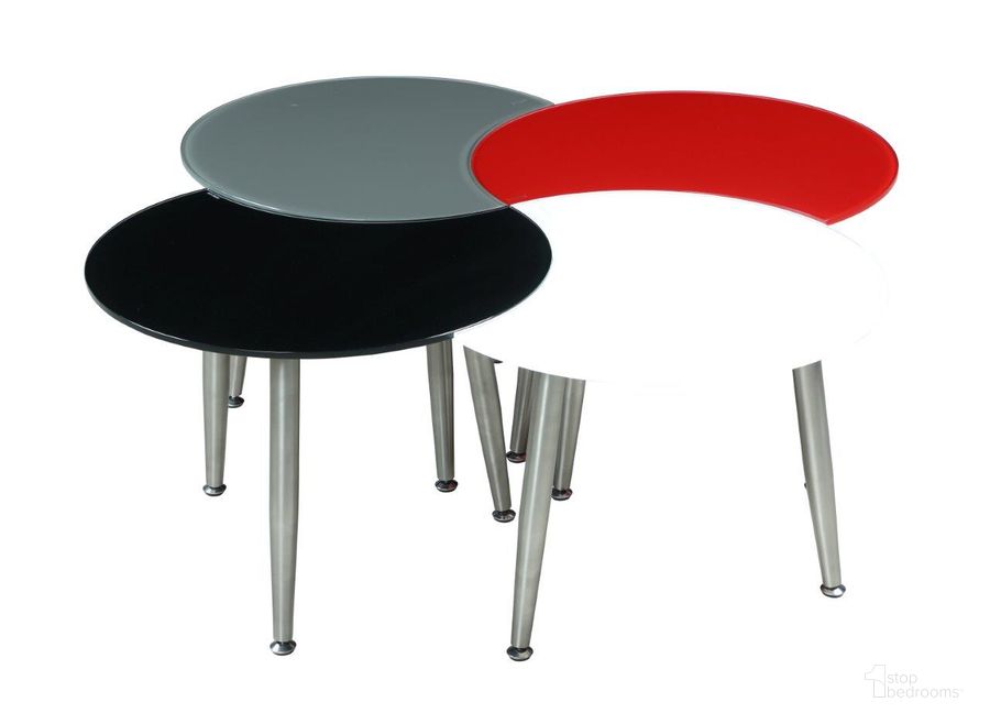 The appearance of Contemporary Multi-Color Four Table Cocktail Set designed by Chintaly Imports in the modern / contemporary interior design. This multi piece of furniture  was selected by 1StopBedrooms from  to add a touch of cosiness and style into your home. Sku: 8072-CT-GRY;8072-CT-RED;8072-CT-WHT;8072-CT-BLK. Product Type: Occasional Table Set. Image1