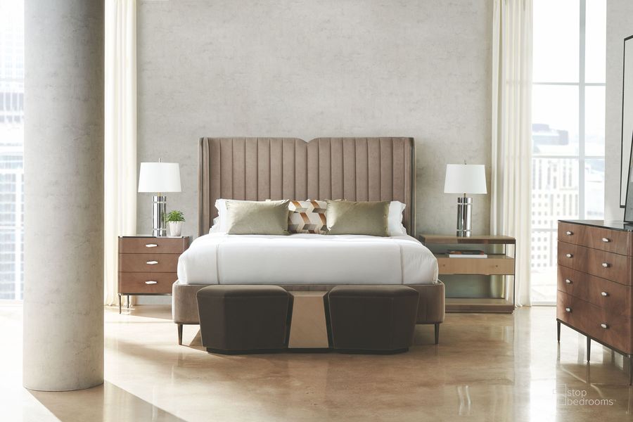 The appearance of Continuum Dark Chocolate And Deep Bronze Panel Bedroom Set designed by Caracole in the transitional interior design. This brown piece of furniture  was selected by 1StopBedrooms from Caracole Classic Collection to add a touch of cosiness and style into your home. Sku: CLA-422-103;CLA-422-418. Material: Wood. Product Type: Bedroom Set. Bed Size: Queen. Image1