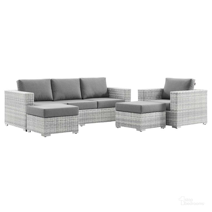 The appearance of Convene 4-Piece Outdoor Patio Set EEI-5451-LGR-GRY designed by Modway in the modern / contemporary interior design. This light gray gray piece of furniture  was selected by 1StopBedrooms from Convene Collection to add a touch of cosiness and style into your home. Sku: EEI-5451-LGR-GRY. Product Type: Outdoor Conversation Set. Material: Stainless Steel. Image1