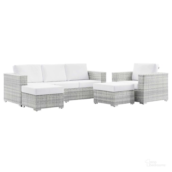 The appearance of Convene 4-Piece Outdoor Patio Set EEI-5451-LGR-WHI designed by Modway in the modern / contemporary interior design. This light gray white piece of furniture  was selected by 1StopBedrooms from Convene Collection to add a touch of cosiness and style into your home. Sku: EEI-5451-LGR-WHI. Product Type: Outdoor Conversation Set. Material: Stainless Steel. Image1