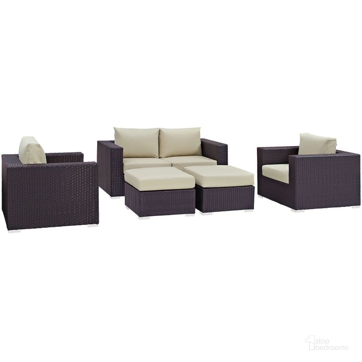 The appearance of Convene Espresso Beige 5 Piece Outdoor Patio Sofa Set designed by Modway in the modern / contemporary interior design. This espresso beige piece of furniture  was selected by 1StopBedrooms from Convene Collection to add a touch of cosiness and style into your home. Sku: EEI-2158-EXP-BEI-SET. Material: Steel. Product Type: Outdoor Sofa. Image1