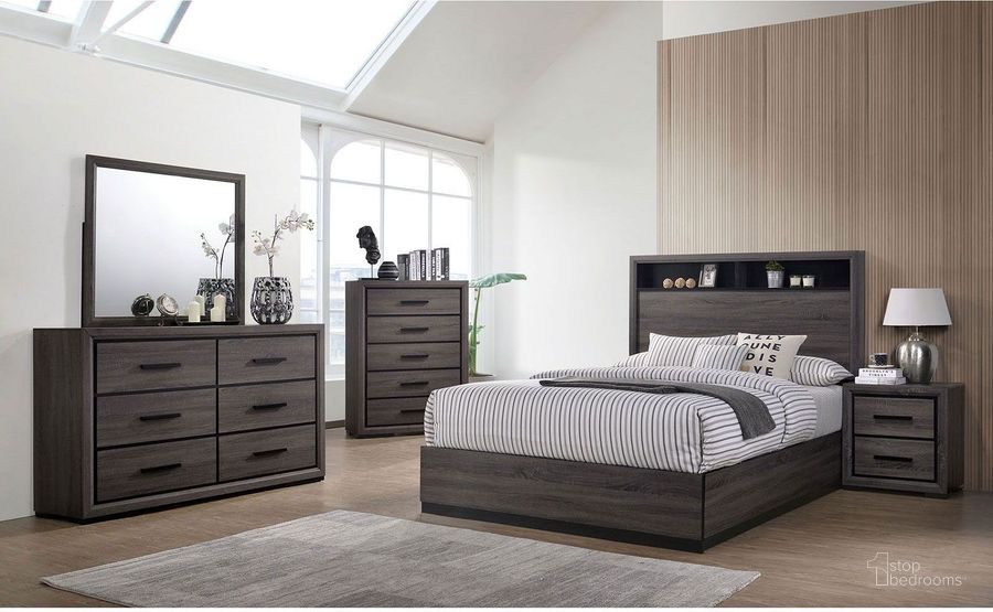 The appearance of Conwy Gray Panel Bedroom Set designed by Furniture of America in the modern / contemporary interior design. This gray piece of furniture  was selected by 1StopBedrooms from Conwy Collection to add a touch of cosiness and style into your home. Sku: CM7549Q-HBFB;CM7549Q-R;CM7549N. Material: Wood. Product Type: Bedroom Set. Bed Size: Queen. Image1